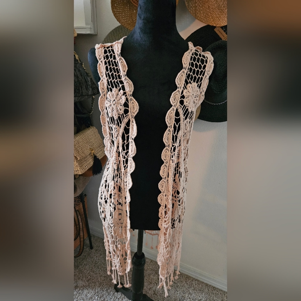 Pink lace vest